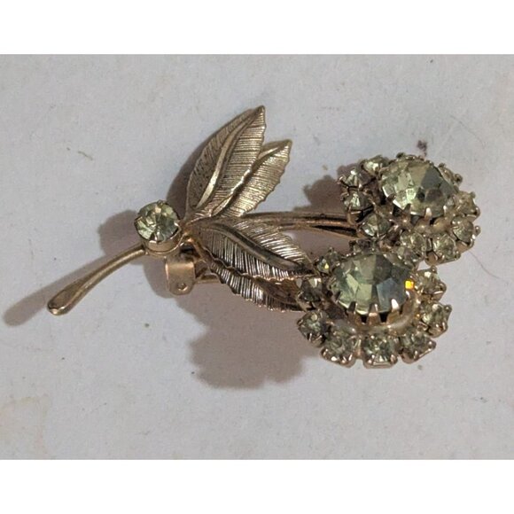 Vintage Jonquil Rhinestone Floral Brooch Gold Tone 2" Sparkling Pin Jewelry - Picture 4 of 7